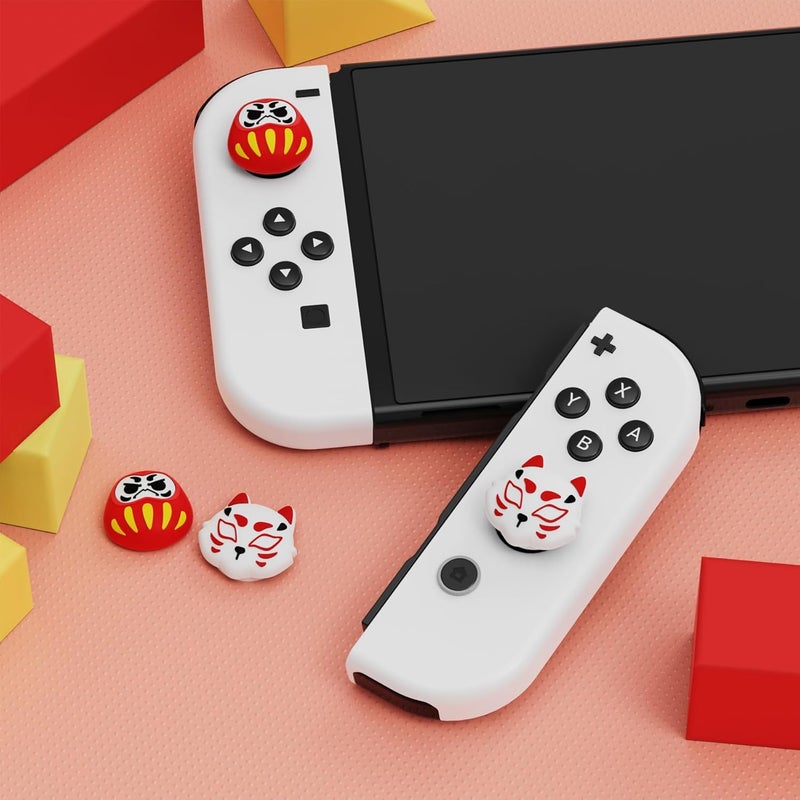 playvital Joystick Caps for Nintendo Switch, Thumbstick Caps for Switch Lite, Analog Cover for OLED Joycon Thumb Grips - Daruma & Kitsune - Image 3